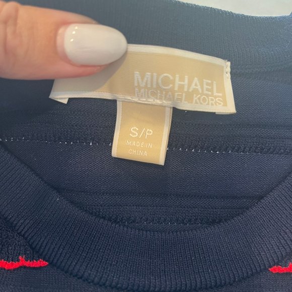 Size S MICHAEL MICHAEL KORS Ruffled Stripe Stretch-Viscose Dress - Picture 2 of 4